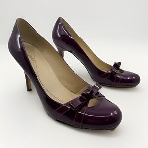 KATE‎ SPADE NEW YORK KYLIE Patent Leather Bow Pump Heels PLUM WOMEN 7.5 ITALY
